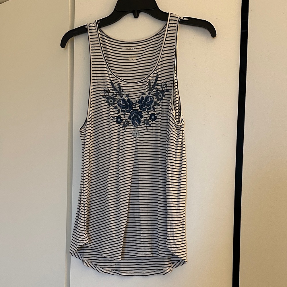 American Eagle Outfitters Navy Striped Floral Tank Top